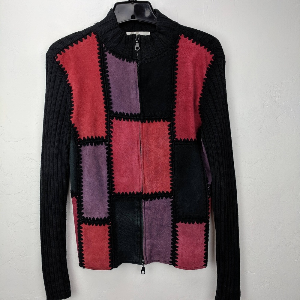 Patchwork Leather Sweater Jacket - image 1
